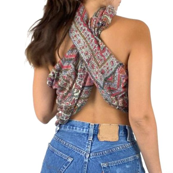 Vintage Paisley Infinity Scarf Halter Crop Top - Picture 4 of 7
